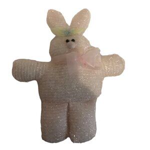 Vtg Light Pink Easter Bunny Rabbit Stuffed Animal With Bow 13" Fuzzy Fukei